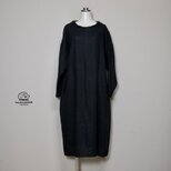 リネン◆マリンシャツワンピース　長袖◆黒◆M・Ⅼ（中厚、リネン100％）