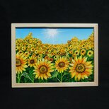 油絵 油彩 油彩画 絵 絵画 【太陽とひまわり畑】
