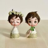 和紙人形『シロツメクサの花冠と四つ葉のクローバー』小さな幸運を運ぶミニドール(胸像)セット