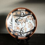 花と鳳凰と貴族◆佐治貿易　SAJI HANDMALEREI 輸出用　色絵金彩大皿　飾り皿　手描き　美術品　ビンテージ