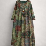 綿麻ワンピース リネン 花柄 ロングドレス レディス 春秋冬 長袖 大人カジュアル ギフト コットン  綿  通勤通学 かわいい