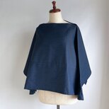 【1点もの】丁字のプルオーバー2way -ウール着物地 濃い青 & 浴衣地 紺色 格子柄（ヴィンテージ） 2WB560