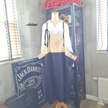 【背中がかわいい】マキシ：エプロンドレス：ブラック×リネン【1018】