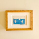 「海とカモメ」原画 イラスト ※木製額縁入り（2Lサイズ）水彩 ドローイング　インテリアアート