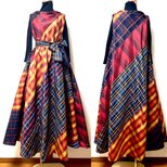 大島紬　パッチワークドレス　着物リメイク