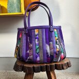 革と古布のパッチワークバッグ（パープルの革＋着物生地）01016-128