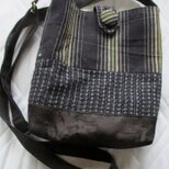 ８５７４　唐桟縞と絣で作ったポシェット