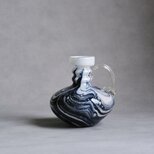 【Carlo Moretti】イタリア製 / ヴィンテージ / ガラス花瓶 / ダークネイビー＆ホワイト