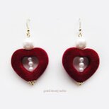 パール×ベロア調オープンハートピアス【イヤリング等変更可】