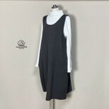 【厚手リネン・サニードライ】ワイドジャンスカ◆チャコール◆フリーサイズ（リネン100％・9番手）