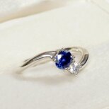 0.50ctブルーサファイアとホワイトサファイア、SV925の指輪（リングサイズ：9.5-10号、天然石、9月の誕生石）