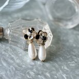 P737-ヴィンテージピアス Cut Glass Rhinestone Floral Drop Pearl