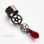 歯車のアンティーク調イヤーカフ/ボルドー