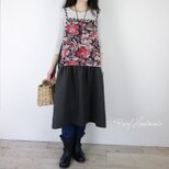 [予約販売]リネンブラックレッドフラワーキャミワンピース