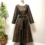 着物リメイク　大島紬花柄ロングワンピース　ジャンパースカート　2WAY ゆったり　Lサイズ　ウエストギャザー　大人かわいい　上品