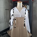 【背中がかわいい】エプロンドレス：ワッシャーリネン×牛柄【0907】