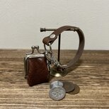 姫路レザーminiminiコインケース◆焦げ茶　革財布　キーホルダー　小物入れ　バックチャーム　がま口