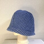 魅せる帽子☆春先まで被れる♪ニットと綿カットソーのリバーシブルクロッシュ～ブルー&花柄