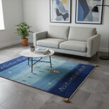 ペルシャ　ギャッベ　ソファー前　ハーフラグ　147x102㎝　青色　藍色　糸杉　RJ4676