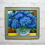 油絵 油彩 油彩画 絵 絵画【青い紫陽花】