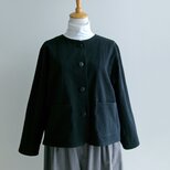 国産綿麻キャンバスのゆったりノーカラージャケット＊黒