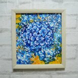 【油絵】 【雨と紫陽花】しずくきらめく、青い季節の油絵 原画