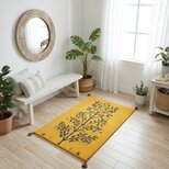 ペルシャ　ギャッベ　マット大　ラグ　117x80cm　黄金色　生命の木　ヤギ　羊　RJ15703