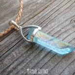 sv925 Aqua aura quartz necklace アクアオーラ原石ポイントの革紐ネックレス