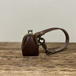 姫路レザーminiminiコインケース◆焦げ茶　革財布　キーホルダー　小物入れ　バックチャーム　がま口