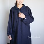 [予約販売] リネンネイビー台襟ヨーク切替レースワンピース 卒園　卒業式　入学式　結婚式 フォーマル　冠婚葬祭