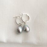【Silver925】グレーバロック 淡水真珠 パール シルバー フープピアス