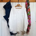 ハンドワッシャー白　衿なしラウンドネックシャツ　S～6L