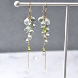 【14kgf】グリーンアメジストを贅沢に束ねたピアス｜レインボームーンストーン・ペリドット添え