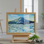 油絵【朝の富士山】（A4サイズ 原画）油彩画 絵画 風景画 富士山 朝焼け 雲海