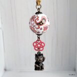 和柄玉と招き猫の根付け・帯飾り（AG）