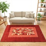 ペルシャ　ギャッベ　リビング　ラグ　200x150cm　茜色　桃色　パネル　RJ10600