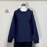 ★ツイストカラーのふんわりプル　長袖【やわらかコットンリネン】ネイビー◆フリーサイズ