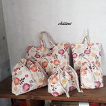 【sale】【北欧リネン】入園バッグ５点セット：花柄：レトロレッド【0441】