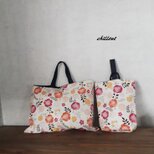 【sale】【北欧リネン】入園バッグ２点セット：花柄：レトロレッド【0443】