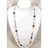 天然石と本真珠、SV925のロングネックレス（淡水パール、貝パーツ、マザーオブパール、カーネリアン、ガーネット、本水晶）