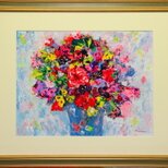 「Flowers」(NO.2604) 6号F アクリル絵の具 額付き 送料無料  画像をクリックすると全面画像になります