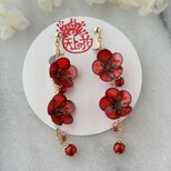 再販：しだれ梅のイヤリング-紅梅-