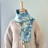 毛糸と羊毛のマーブルマフラー（ブルー系✖︎イエロー）