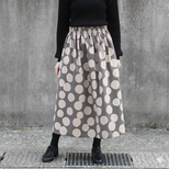 ★新作 コーデュロイ 手書きランダムドット ギャザースカート（ チャコール ）ロング マキシ ポケット グレー 灰色