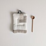 リネンの鍋つかみ/ポットマット　ナチュラルベージュ　パッチワーク