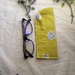 ＊＊ハンドメイドミナペルホネンメガネケースイエロー蝶々普通サイズ