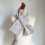 【1点もの】着物 襟巻き ネックウォーマー -ウール着物 唐草格子文 & 新毛斯 薄オレンジ（ヴィンテージ） NW727