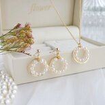 淡水パール サークルネックレス+ピアス/イヤリング 2点set