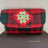 赤いウール✳︎チェックのポーチ