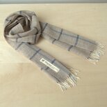 ホームスパン　リネン×カシミヤプチマフラー　ナチュラル格子